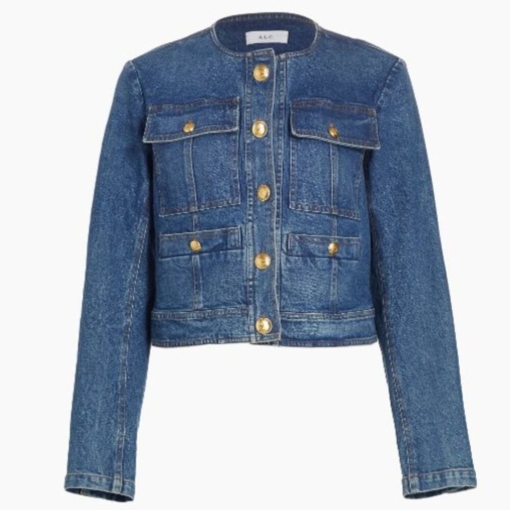 A.L.C. Cropped Cleo Denim Jacket 10 Gold Buttons Four Pockets LIKE NEW